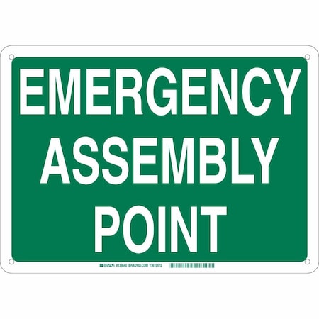 Brady Emergency Assembly Sign, 10 in Height, 14 in Width, Plastic, Rectangle, English 139643